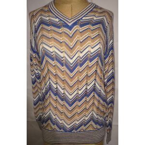Vintage chevron knit sweater Silk/cotton Size Small multicolored chevron zig-zag